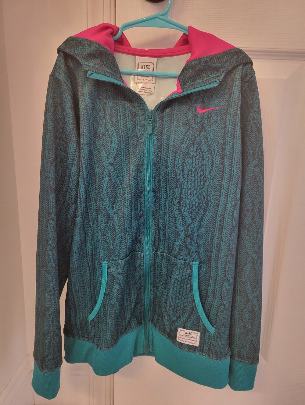 Youth Nike Teal Hooded Zip Jacket with Pink Lining